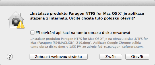 10 Instalace ovladače Při instalaci ovladače Paragon NTFS for Mac OS X postupujte následovně: 1.