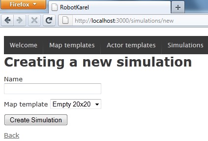 Obrázek 25 - Založení nové simulace Zde je zobrazen formulář sloužící k zadání vlastností nové simulace.