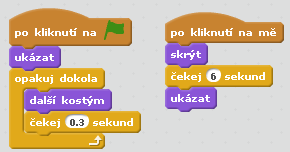 Poznámky pro učitele: Žáci by měli naprogramovat pohyb u některých postav využijí opět příkaz opakuj dokola. Postavy mohou mít více scénářů.