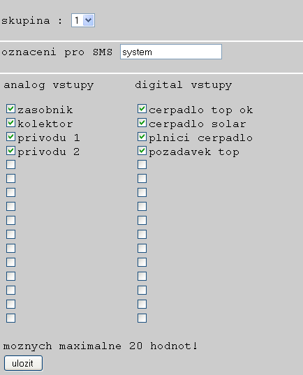 Skupiny dotazů Toto menu dokáže definovat skupiny, které Vám umožní zasílat dotazy nejen ohledně jednotlivých hodnot, ale také prostřednictvím skupinového označení celých bloků hodnot.