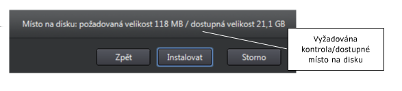 Jak poznám, že je k dispozici dostatek místa na disku pro instalaci?