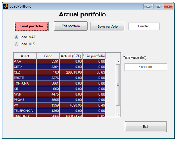 Popis funkcí programu Data update & Optimal portfolio 2 Talčítko Update data - Aktualizuje vybraná aktiva dle sloupce Include Y/N.