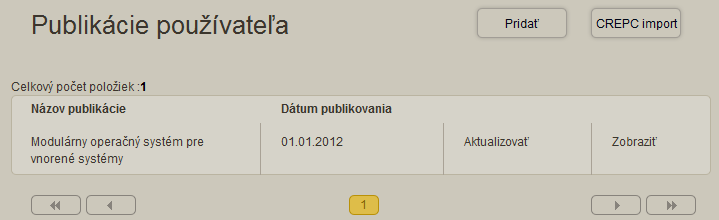 Obrázok 8 Publikácia CREPČ pridaná do SK CRIS Zdroje: 1. Zendulková, D.: Štátne informačné systémy o vede v EÚ. CVTI SR: Bratislava, 2011.- 66 s. ISBN:978-80- 8935