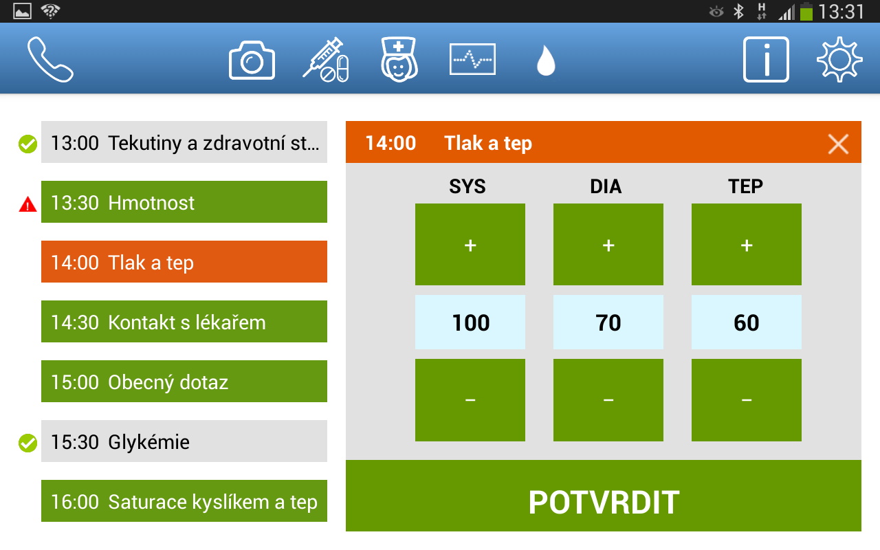 Příklad strana pacienta pacient plní úkoly v jednoduché intuitivní aplikaci