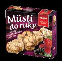 MÜSLI DO RUKY Zdravá svačinka pro každého MÜSLI DO RUKY - TO JSOU KŘUPAVÉ KOUSKY VE TVARU OSMIČEK JEDNA OSMIČKA = JEDNO SOUSTO Müsli do ruky je vyrobeno ze skutečně celozrnných ovesných lupínků.