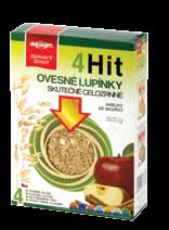 4HIT skutečně celozrnné lupínky Pšeničné lupínky čokoládové s banánovou příchutí Balení: 500 g, Karton 6 ks vitamin B6 vitamin B12 kyselina listová vysoký obsah přirozené vlákniny 10,2 % Složení: