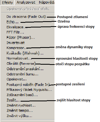 ZÁKLADNÍ OVLÁDACÍ PRVKY Toto jsou základní ovládací prvky program Audacity: Obdobným způsobem pak postupujte, pokud budete chtít dohrávat i nějaké další nástroje, vícehlasy apod.