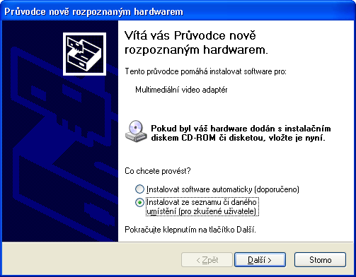 Instalace hardware 3.1.2 Instalace ovladačů Video dekodéru K04 17 Video dekodér K04 je určen pro provedení MRP-Video Lite+ RT, Standard RT, Standard+ RT, Professional RT.