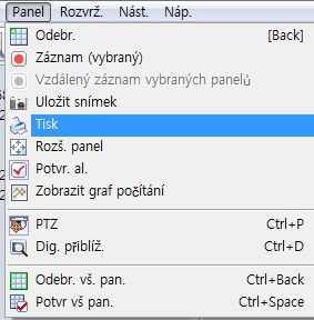 Live Viewer Záznam snímku 1. Vyberte panel, který chcete sejmout. 2. Z pruhu nabídky vyberte [Panel] > [Uložit snímek]. Na panelu nástrojů vyberte tlačítko [Uložit snímek].