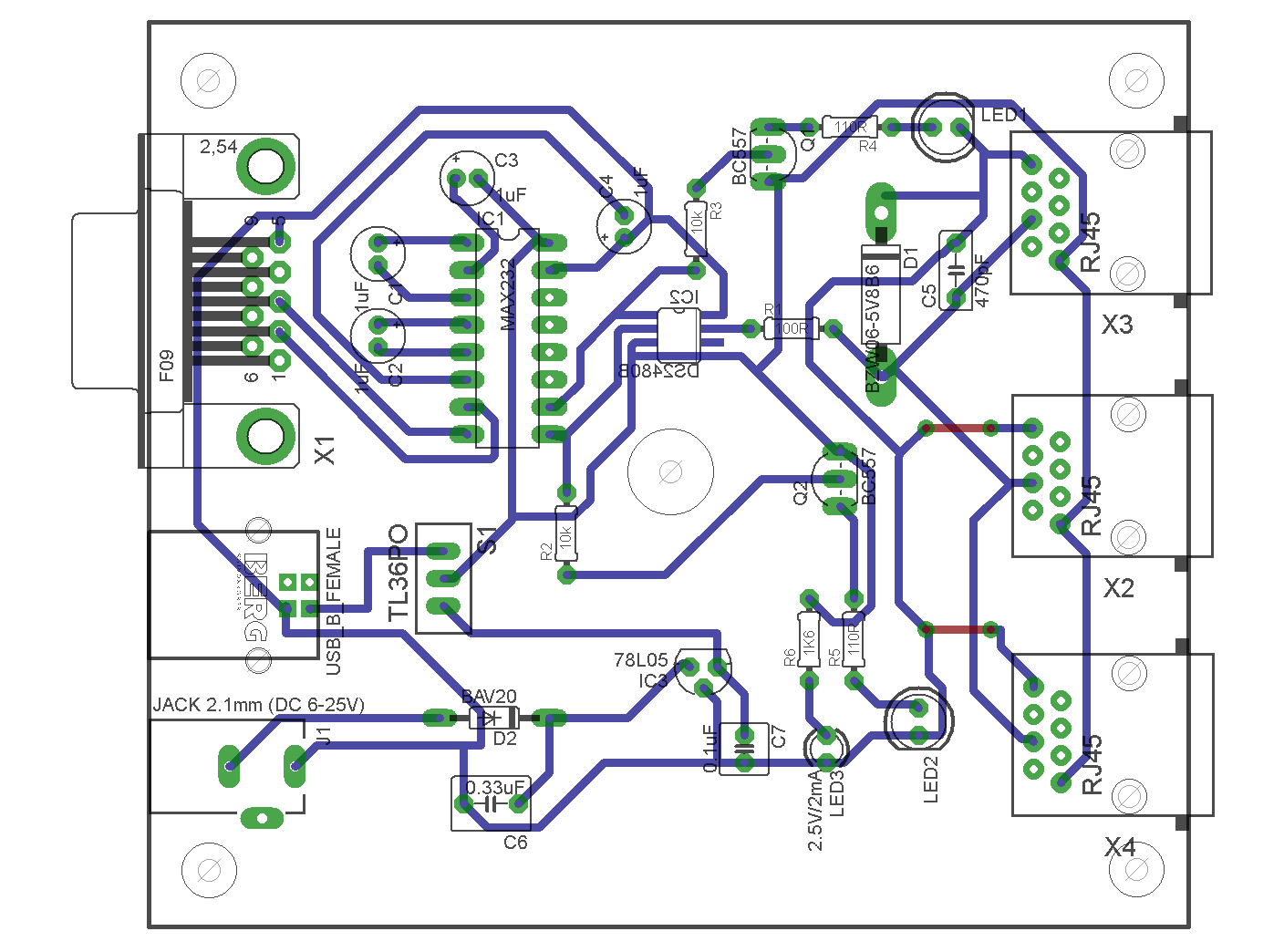 Stavba vlastního 1-Wire adaptéru slouží k napájení sběrnice, vodič 4 vede data a vodič 8 je zem. Originální adaptér DS9097U je napájen přímo z COM portu počítače.