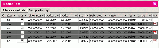 Načtení dat z T-Mobile 2.2 57 Seznam dokladů Po úspěšné autorizaci dojde k zobrazení seznamu dostupných dokladů.