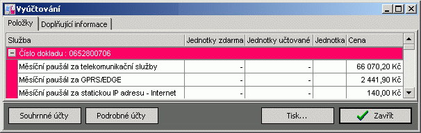 62 1. Položky Zde jsou jednotlivé položky Vyúčtování, tzn. za jednotlivé hovorné, data, sms, m-platby apod. Na konci každého seznamu jsou položky sečteny bez DPH, dále je zde řádek s vyčíslením DPH.