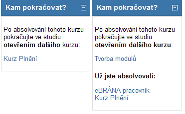 Obr. 22: Příklady navigace vytvořené ve školení Zdroj: http://vyuka.ebrana.cz/ Celá struktura školení byla vytvořena pouze na testovacím serveru Moodle 15, který má firma k dispozici.