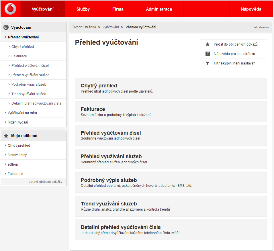 2. Vyúčtování 2.1 Přehled vyúčtování Kapitola Přehled vyúčtování poskytuje možnost správy faktur a výpisů a také přehled útrat na jednotlivých číslech podle uživatelů. 9.