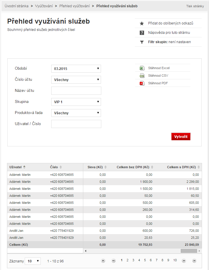 2. Pro zobrazení jednotlivých čísel je třeba zvolit období, pro které se má vyúčtování zobrazit a případně další parametry jako konkrétní číslo účtu, název, skupina, ke které je číslo přiřazeno nebo