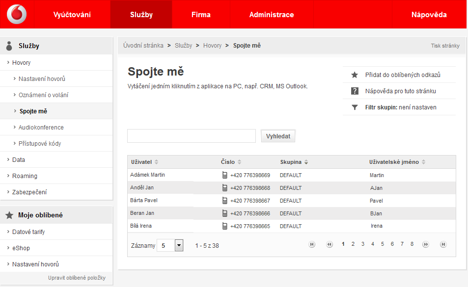 3.1.5 Spojte mě Tato kapitola popisuje nastavení služby Spojte mě. Služba vystavuje API pro aplikace třetích stran. Toto API je založeno na principu webových služeb. 1.