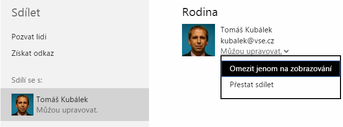 2 OneDrive 10 Do pole Komu zapíšeme e-mailové adresy rodinných příslušníků, popř. jejich jména či jejich skupinu, pokud jsme je zapsali do služby Lidé. (Jména se nabízí po zapsání jejich začátku.