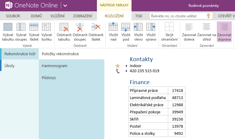 9 OneNote Online 62 OBR. 9-11: TABULKA A JEJÍ MOŽNOSTI Odkaz Karta Zobrazení Zobrazit autory 9.