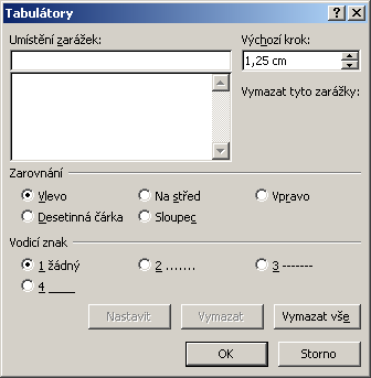 Tabulátory, vytvoření sloupců Tabulátory Tabulátory se používají pomocí klávesy <Tab>. Tato klávesa posouvá textový kurzor o několik znaků a s její pomocí lze vytvářet jednoduché tabulky.