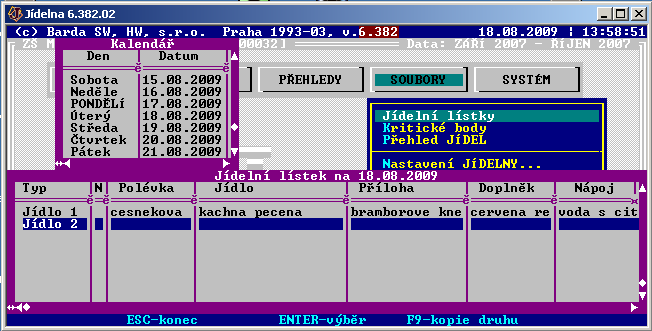 Obrázek 29 2.6.1 Jídelní lístky Obrázek 30 Funkce přehled jídelních lístků je určena především pro tisk denních a týdenních jídelních lístků.