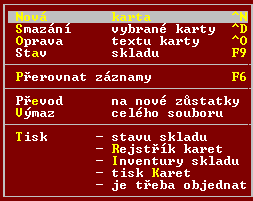 2.3.2 Skladová evidence Obsahuje přehled skladových karet pro vybraný sklad a umoţňuje jejich úpravy. Nabídku lze pouţít pouze v případě, ţe jiţ byl zaloţen nějaký sklad.