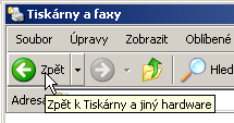 Operační systém Windows XP Tisková fronta Pomocí tlačítka Zpět se vrátíme do kategorie Tiskárny a jiný hardware.