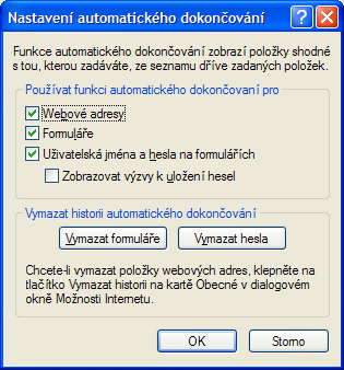 Operační systém Windows XP Vymazání hesel z internetu 6.5.