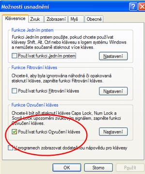 Pro běžného uživatele stojí za pozornost ozvučování při stisknutí klávesy Caps Lock (psaní pouze velkých písmen, horní písmenná řada píše znaky s diakritikou velká).