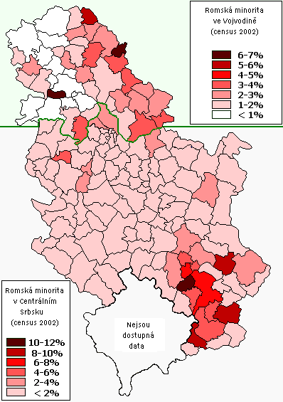 Obrázek č. 2: Geografické rozmístnění romské menšiny v Srbsku Zdroj: Republiĉki zavod za statistiku Republike Srbije: Nacionalna ili etnička pripadnost. Knjiga 1.