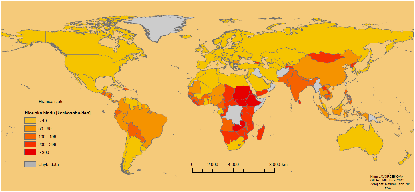 Obr. 11 Hloubka hladu [kcal/osobu/den] v jednotlivých státech