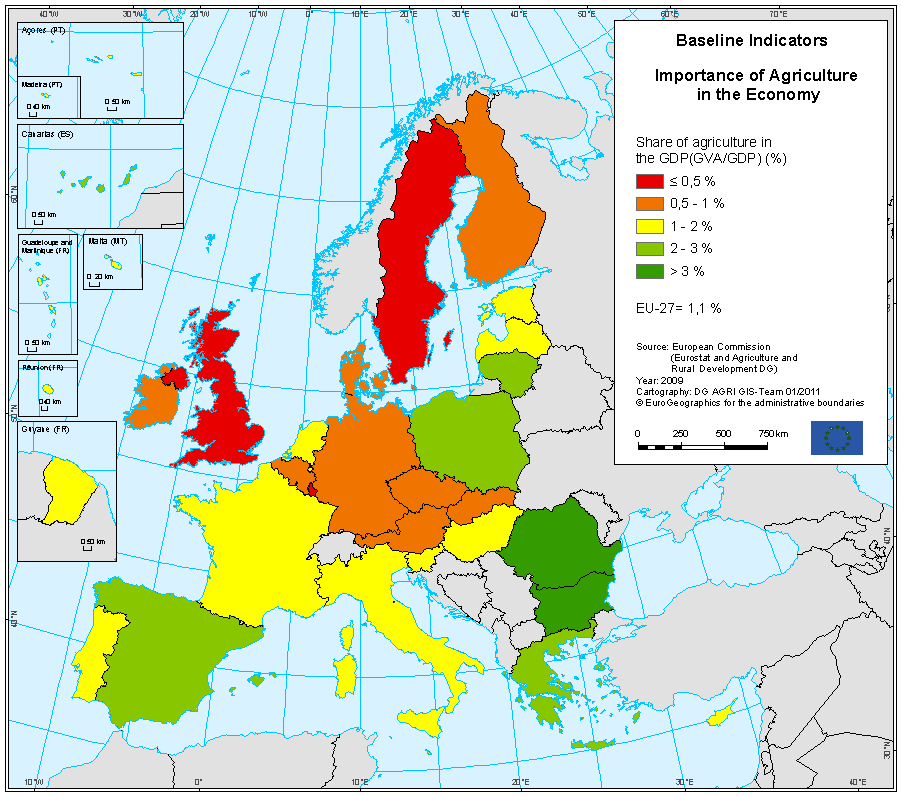 Obrázek 81: Procentní podíl pojištěných oblastí na pojistitelných plochách či na celkové osevní ploše zemí EU (rok 2009) Zdroj: http://mars.