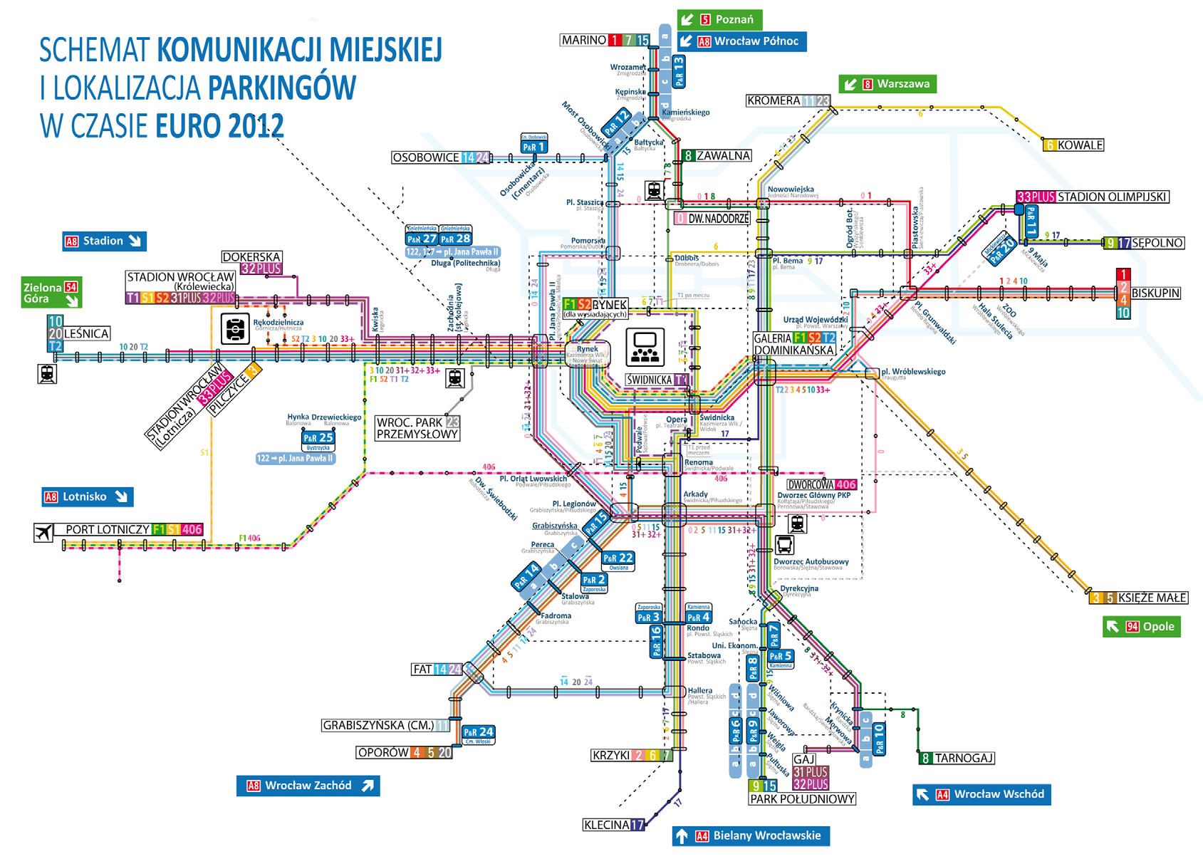 Map showing public transport and