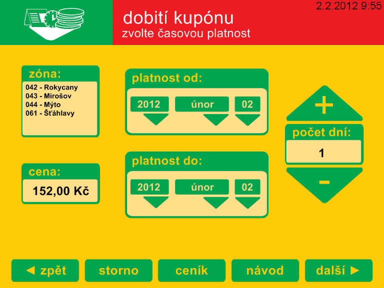 V této obrazovce je nutné provést volbu konkrétního požadovaného typu předplatného.