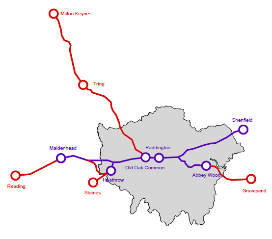 Obrázek 23: Crossrail Londýn CROSSRAIL LONDÝN Crossrail je projekt 118 km dlouhé nové železniční tratě, která bude procházet napříč Londýnem a bude spojovat Londýn s jeho okolím.