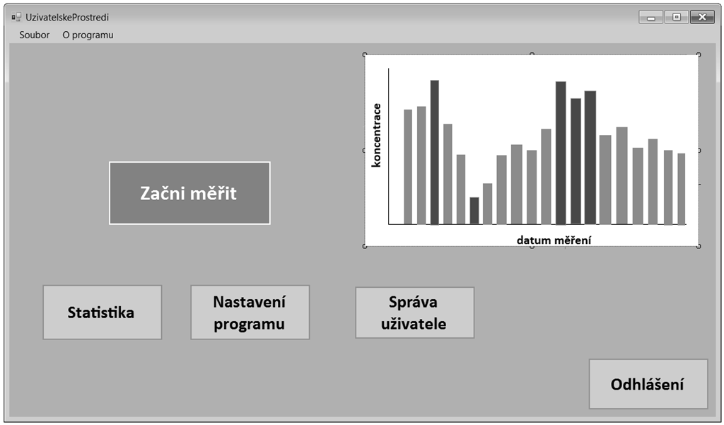 V případě využití administrátorského účtu lze v této části programu smazat účty registrovaných uživatelů. V programu je umožněno i vlastní uživatelské nastavení (viz kapitola 5.2.