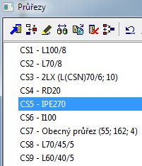 Průřez, který zůstane při opuštění dialogu označený, se považuje za aktuální a bude při zadávání prutů nabízen jako výchozí.