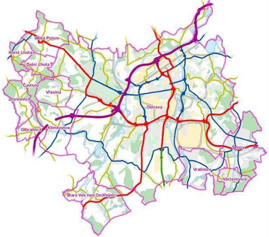 Obrázek 3: Silniční a dálniční síť na území správního obvodu ORP Ostrava Zdroj: ÚAP Měřením denní intenzity dopravy na komunikaci II/647 (úsek Bravantice Klimkovice) v