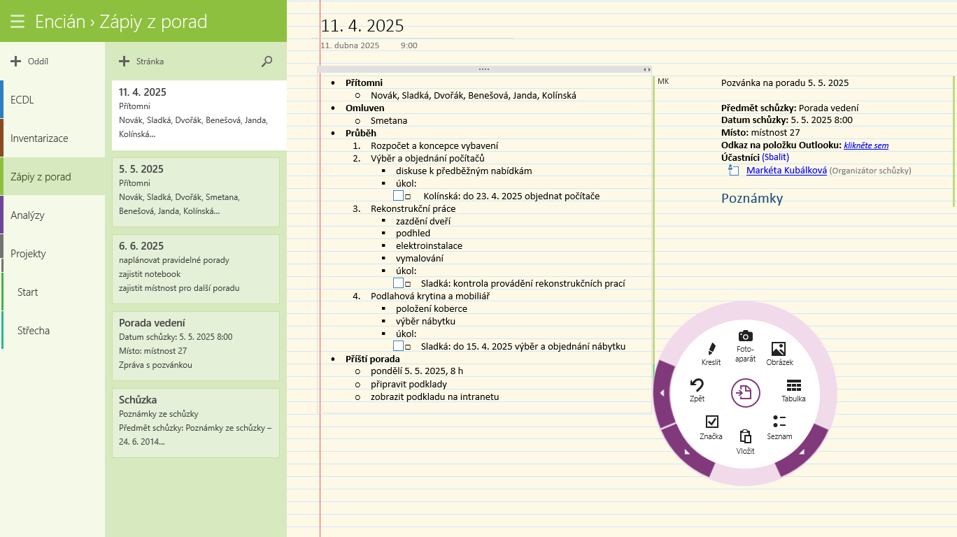 4 Rozvoj ostatních digitálních kompetencí 47 OneNote Windows 8 4.