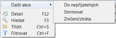 Evidence 39 Zásilky v různých stavech se snadno na první pohled rozliší pomocí ikonek: Zásilka v pořádku: Zásilka nepřijatelná: Zásilka stornovaná: Zásilka zničená/ztracená: Na seznamu zásilek je