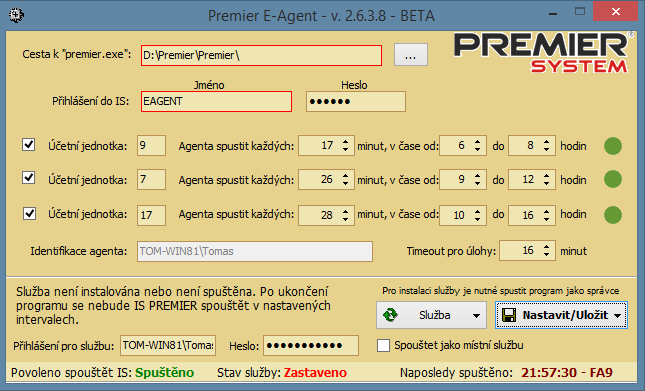 Samostatná aplikace pro řízení plánovaných definic v E-Agentu Plánování definic v IS pomocí externí