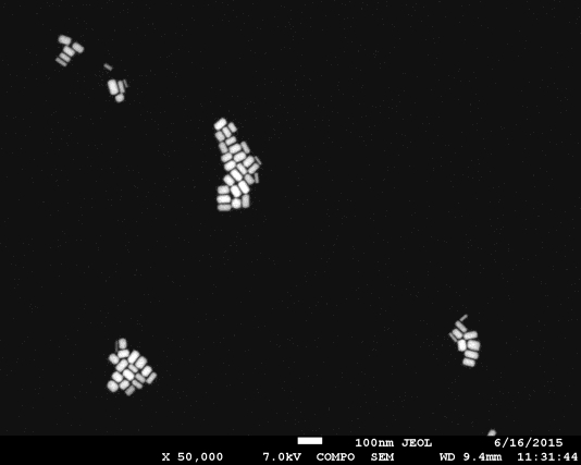 Absorpční spektra roztoků byla měřena pomocí optického spektrometru v kyvetě o optické dráze 0,4 cm. Na grafu si lze povšimnout, že úměrně s příbytkem stříbra se tzv.