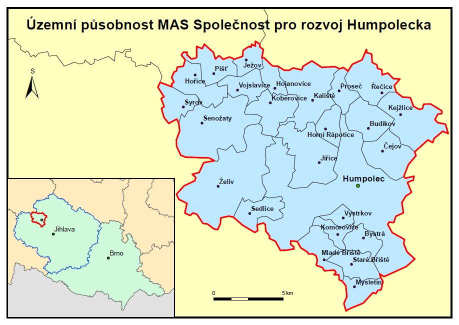 Obrázek č. 2: Administrativní členění území MAS Humpolecka dle obcí. Zdroj: Vlastní zpracování.
