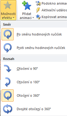 Pro zajímavost Možnosti efektu U animace