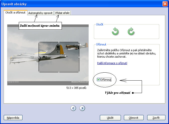 úpravy snímku v prezentaci. Obrázek 48 Nástrojem pro oříznutí, viz obr.