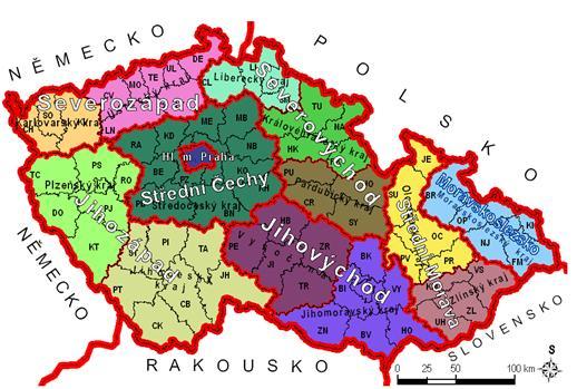 Obrázek 1: Regiony soudrţnosti Česka v systému NUTS a LAU1 Zdroj: autor Na území našeho státu máme osm regionů soudrţnosti: Střední Čechy (STČ), Střední Morava (STM), Moravskolezsko (MS),