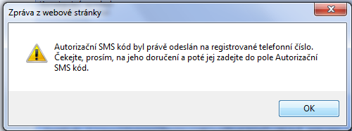 Obr. 7 Platební příkaz: 1. Krok (KB) Po podpisu a odeslání se zobrazí tabulka s upozorněním (Obr.