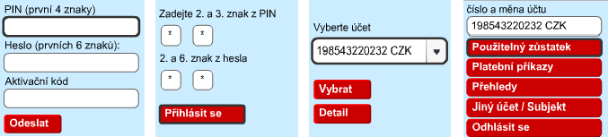 4.2 Mobilní bankovnictví KB Pro první přihlášení do mobilního bankovnictví je požadován PIN, heslo a aktivační kód. V dalším kroku je požadován určitý znak hesla a PINu.