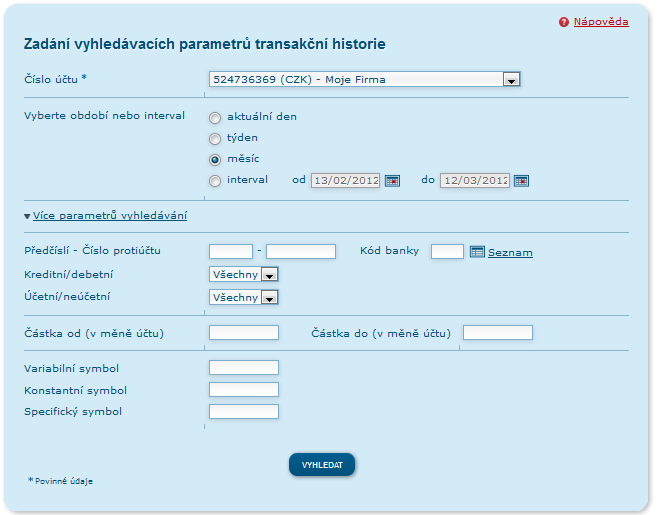4.3.2 Historie transakcí, menu internetového bankovnictví Po přihlášení se na úvodní straně nachází i menu (Obr.