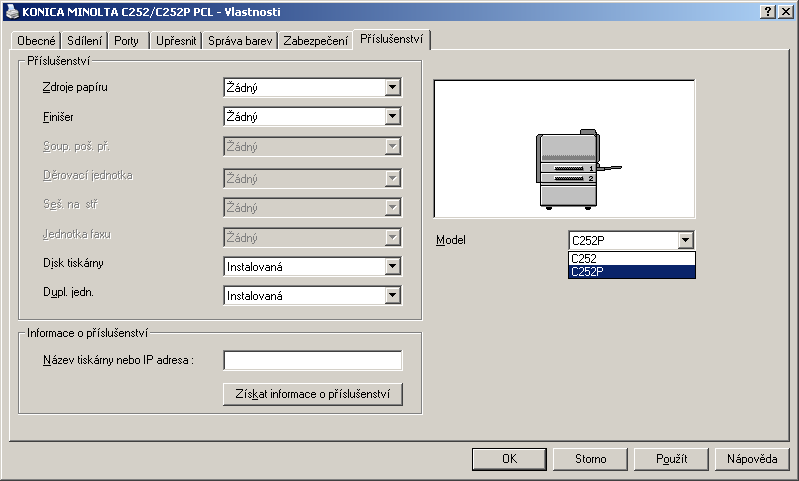 4 Nastavení ovladače tiskárny 4.2 Nastavení PCL ovladače Výběr tiskárny Před zahájením tisku je třeba v ovladači nastavit model stroje. 1 Ve Windows 98SE/Me/2000/NT 4.