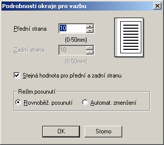 4 Nastavení ovladače tiskárny Nastavení okraje pro vazbu Kdokumentu je před vytištěním přidán okraj pro vazbu. 1 Klepněte na záložku Nastavení. 2 Označte políčko "Okraj pro vazbu".